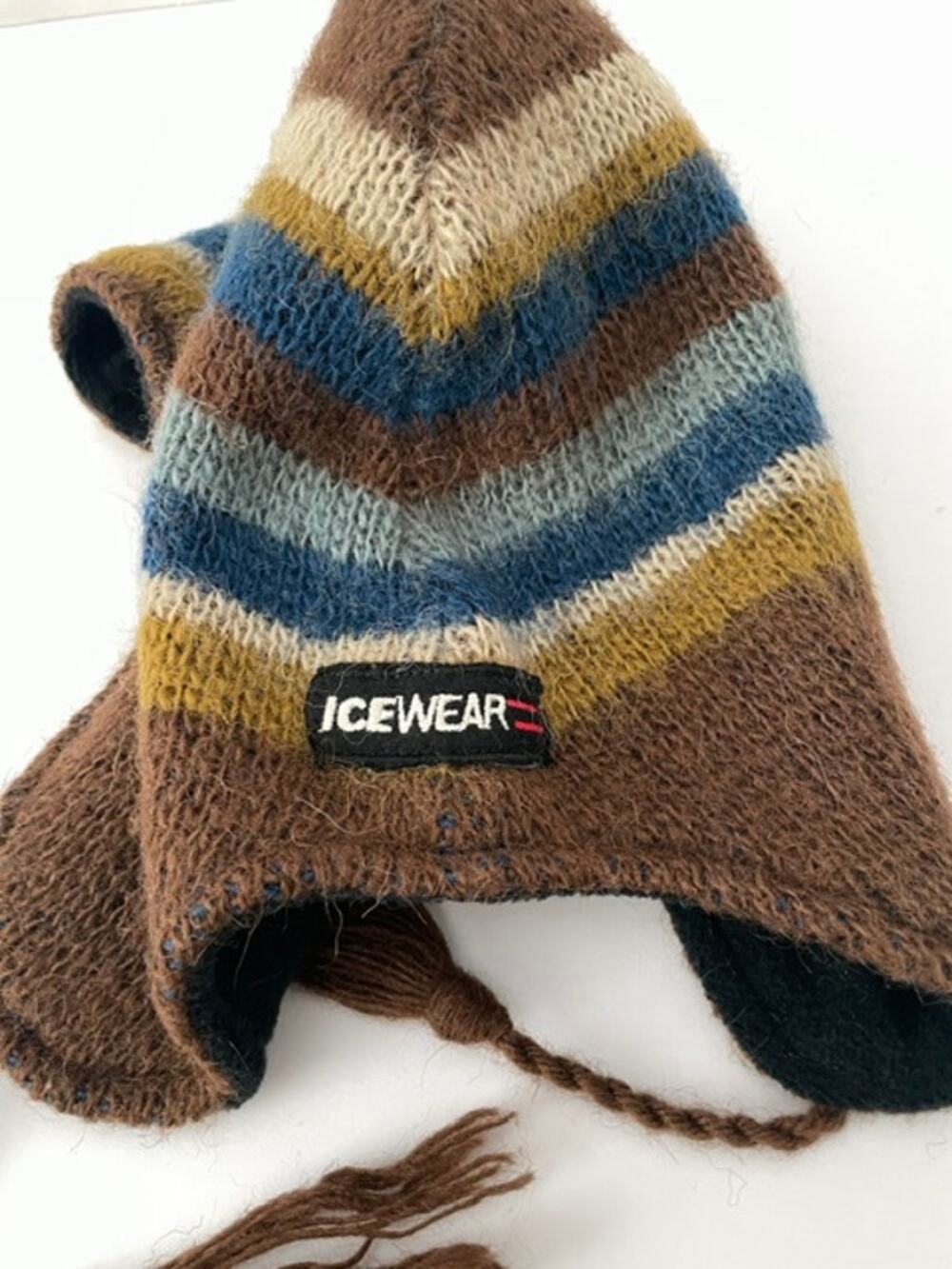 Icewear Icelandic Wool Earflap Beanie Hat OSFM Chevron Stripe Fleece Lined
